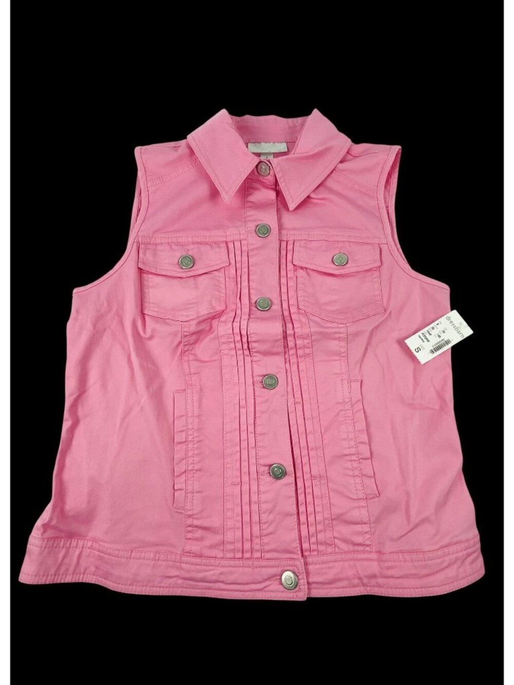 VTG Dressbarn Pink Sleeveless Button-Up Denim Vest w/ Pockets Size Small